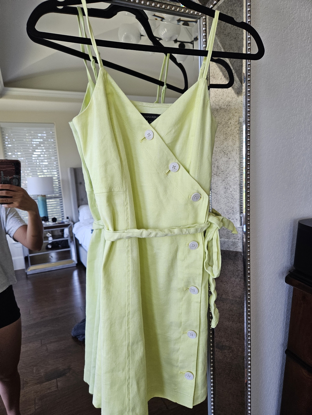 Banana Republic Pastel Lime Sleeveless Button-Front Wrap Mini Dress
